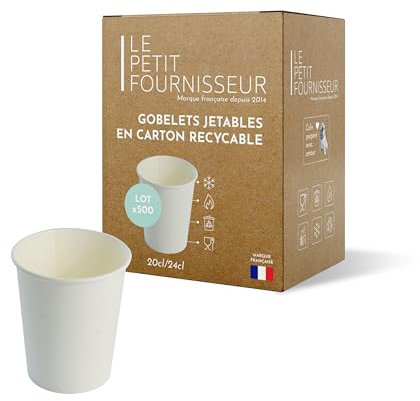 LPF LE PETIT FOURNISSEUR - 500 Gobelets Carton Blanc 24cl - 100% Recyclable - Boissons Chaudes ou Froides