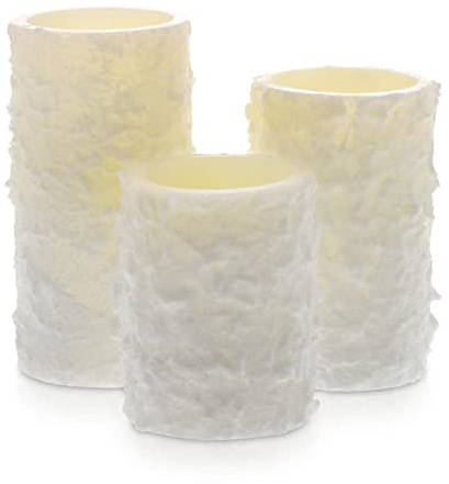 LED Universum - Elara LED-ljus, äkta vaxljus i snöutseende, vitt, 10 I 12,5 I 15 cm, flimmereffekt, varmvitt, 5 h timer, batteridrivna vardera 3 x AAA (ingår ej) (Elara set om 3)