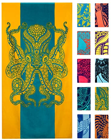 Nova Blue Octopus Beach Towel (34 X 63) β Orange & Teal Colorway with Tropical Design Travel Beach Towels Made from 100% Cotton β Vibrant Colorful Blanket Towel βBeach Towel for Adults