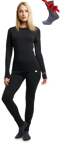 Merino.tech Merino-ull baslager kvinnor set – tungvikt, lite, medelvikt merinoull termiska underkläder för kvinnor, topp, botten, .250 Kolgrå, XXL