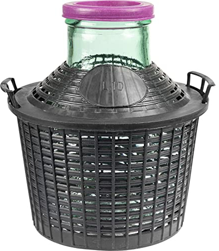 Demijohn Carboy en verre dans un panier de rangement en plastique pour fabrication de vin, fermenteur de ballon à col large (10 L Demijohn)
