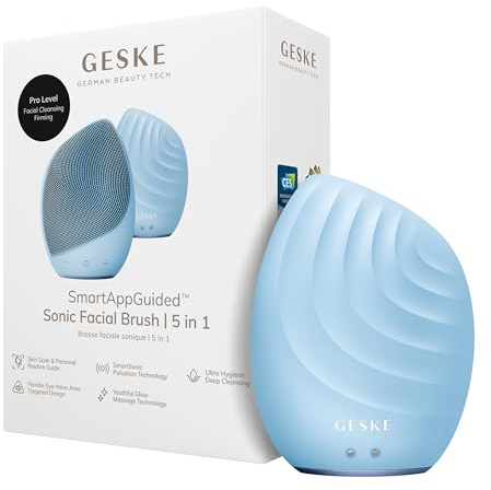 GESKE | Spazzola per il viso SmartAppGuided™ 5 in 1 | Spazzola elettrica per la pulizia del viso | Spazzola morbida in silicone | Pulizia del viso professionale | Massaggiatore facciale