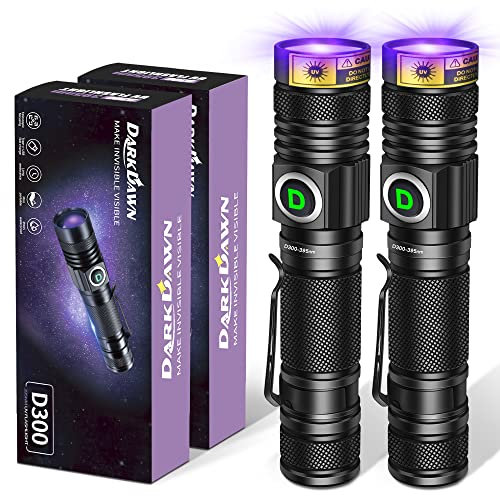 DARKDAWN UV Torch 395nm Flashlight Black Light USB Rechargeable Ultraviolet LED Blacklight Powerful Woods Lamp Portable Mini Detector for Pet Urine Stains, Amber, Resin Curing, Fluorescent, 2 Pack