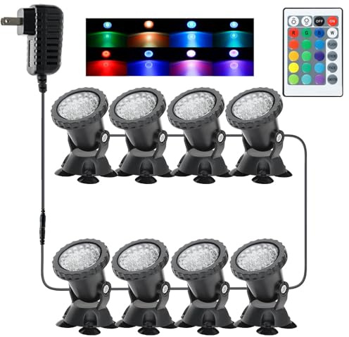 GZKANFUL Pond Lights, Color Changing Spotlight Underwater Colored LED Fountain Lights, Outdoor Landscape Spot Light RGB IP68 Waterproof Submersible Dimmable for Garden Yard Lawn Halloween (8 Lights)