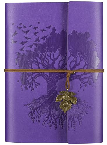 OMEYA Carnet en Cuir, Journal de Voyage avec 2 Pochettes, Carnet Rechargeable Vintage pour Écrire, Journal Intime pour Femmes, Hommes, Filles et Garçons, Papier Blanc 100 g/m², 160 Pages