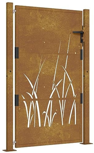 vidaXL Puerta de jardín Acero corten diseño Hierba 105x155 cm, Puerta de Valla, Puerta de Exterior, Puerta de Metal, Puerta de Seguridad
