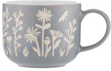 Mason Cash, in The Meadow Set of 4 Daisy Blue Stoneware Mugs, 400 ml, Reactive Glaze and Wax Resist Design, Microwave and Dishwasher Safe
