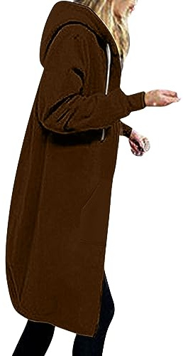 WOXIHUAN Felpa Donna Lungo con Cappuccio Giacca Cerniera e Tasche Ragazza Abito Casual Lungo Pullover in Felpa con Maniche Lunghe Maglione con Tasche Invernale Felpe Calda Cardigan