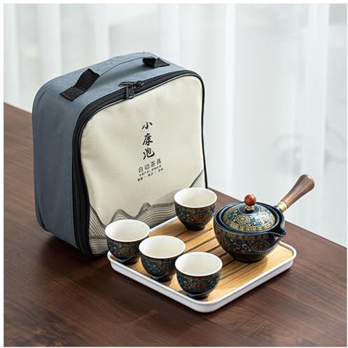WIWIDANG Tetera de rotación de 360 grados, nueva máquina de té e infusor de rotación de 360°, juego de té portátil de cerámica, tetera mágica portátil con mango lateral (juego de tetera E)