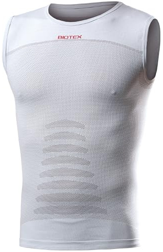 BIOTEX Canotta +Carbon Traspirante e Antibatterica da Uomo per Ciclismo e Running, Intimo Tecnico Sportivo Ideale per L'Estate e per l'inverno, Bianco, Taglia II (M/L)