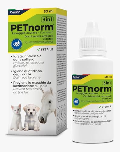 PETnorm Lavaggio Oculare 3in1 Delicato Naturale con Acido ialuronico - Occhi Irritati/Secchi, Idrata, Rinfresca, Lenisce.Previene Macchie da Lacrimazione.Cani,Gatti,Animali da Compagnia. Aloe - 50ml