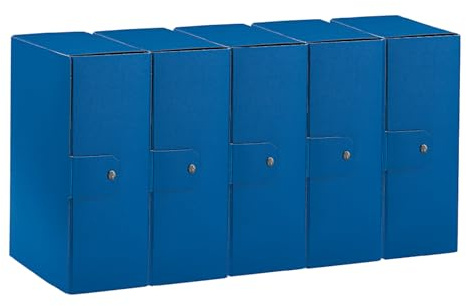 Esselte C32 Eurobox, 5 carpetas para proyectos para archivar, cajas porta documentos cierre con botón, carpeta archivadora de documentos exterior gofrado, 25 x 35 cm, lomo 12 cm, azul, 390332050