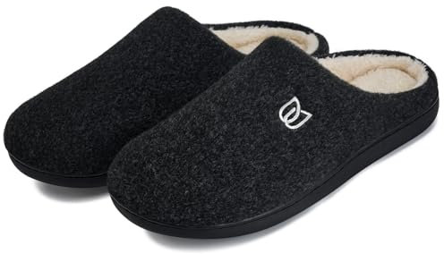 WateLves Filzpantoffeln Herren Hausschuhe Pantoffeln im Herbst und Winter Slipper Unisex mit Rutschfest Sohle Filzlatschen(Schwarz, 44/45EU)