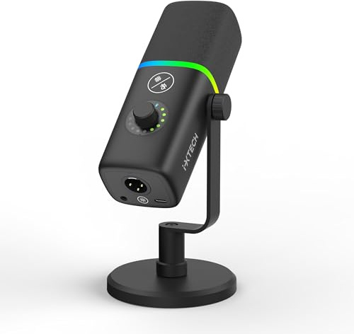 IXTECH Micrófono USB para juegos para PC, micrófono condensador con cancelación de ruido para podcasts y transmisión de video con soporte de trípode, filtro pop, montaje de choque, control de