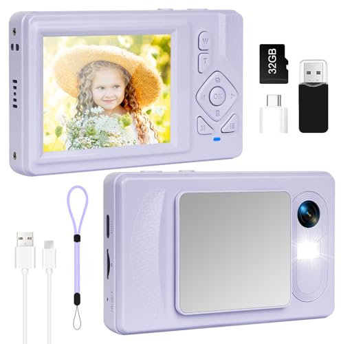 Digitalkamera 4K - 48MP UHD Kompakt Digitalkamera mit 2.8“ LCD Bildschirm und 18X Digitalzoom Anti-Shake Fotografie Vlogging Kamera mit 32gb SD Karte für Kinder Studenten Anfänger Teen (Violett)