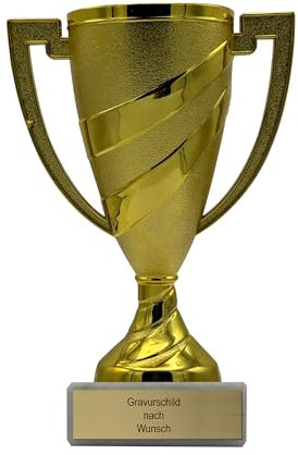 Pokal-Fabrik.de - Pokal mit Gravur Wunschtext in Gold - personalisierte Auszeichnung - 14 cm inkl. Marmorsockel - Geschenk-Trophäe - Pokal Kinder