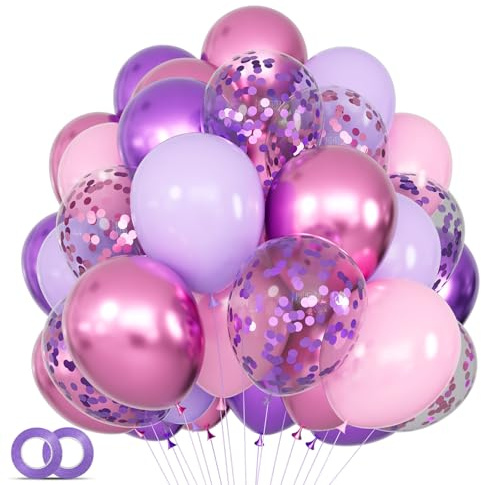 68Pcs Pink and Purple Balloons 12 Inch Metallic Purple Pink Latex Balloon Confetti ballons with Ribbons Party Balloons for Wedding Girls Birthday Baby Shower Decorations.