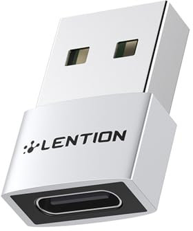 LENTION USB to USB C Adapter 1 Pack, USB-C to USB Adaptor, Type C Female to A Male Converter, Compatible with MacBook (CB-H1, Silver)