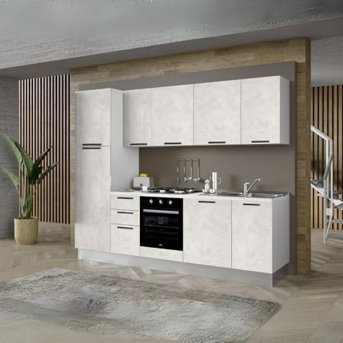 Toscohome Cucina completa con lavastoviglie 270x217H colore bianco spatolato - Folk