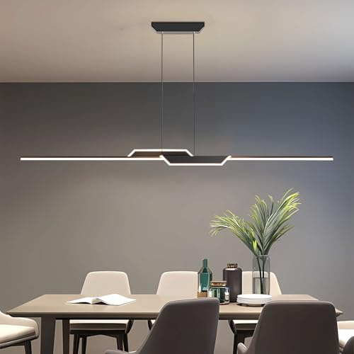 DXYD Lampada a sospensione moderna da 150 cm con telecomando, lampadario a LED per isola cucina, dimmerabile 3000-6000k, lampada moderna nera per cucina, tavolo da pranzo, studio (Nero, 150cm)