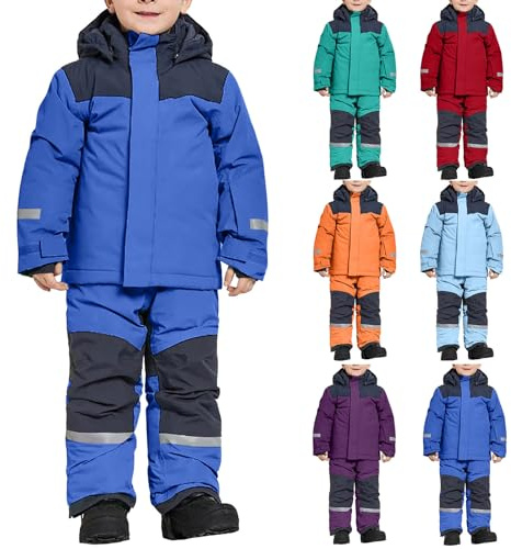 AACH 2025 Kinder Skianzug Jungen mit Kapuze Skioverall Winddichte Wasserdichte Schneeoverall Mädchen Warmer Schneeanzug Dickere Winter Daunenjacke mit Reflektierenden Streifen Skibekleidung
