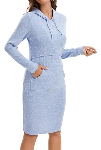 Sosolism Robe d'allaitement Maternité Femme Hiver Robes d'allaitement À Capuche