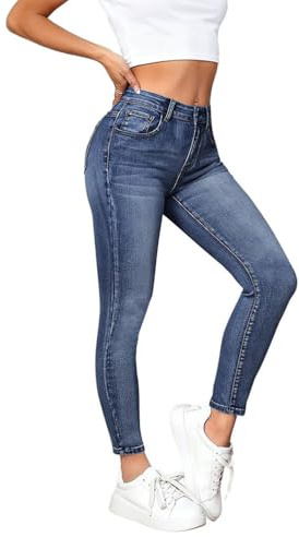 shownicer Jeans Donna Vita Alta Curvy Skinny Jeans Elasticizzati Jeggings Denim Pantaloni A Blu Scuro M