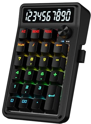 Redragon K733 PRO - Almohadilla numérica RGB con junta inalámbrica, teclado numérico mecánico de 22 teclas con modos de PC y cálculo, pantalla de calculadora de 10 dígitos, control de perilla