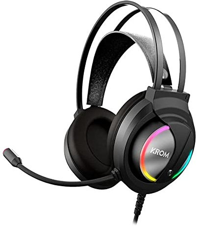 KROM Kappa - Auriculares Gaming con micrófono, Sonido Stereo RGB LED Rainbow, Altavoces 50mm, Diadema Ajustable, Micro Flexible, USB, Compatible PC, Negro