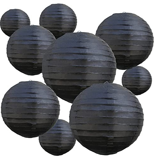 BEISHIDA Black Round Paper Lanterns Decorative Hanging Asia Chinese Japanese Paper Lanterns Lamp for Birthday Wedding Halloween Home Decor Party Decoration（10 Packs）