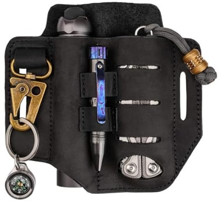 VIPERADE PJ13 Plus Funda de piel EDC organizador de piel táctica multiherramienta soporte de cuero con trabilla para cinturón soporte para bolígrafo para linterna, herramientas al aire libre, camping