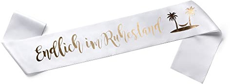 OMISS Festschärpe zum Abschied in den Ruhestand – Schärpe in Weiß und Gold – Endlich im Ruhestand (Weiß)