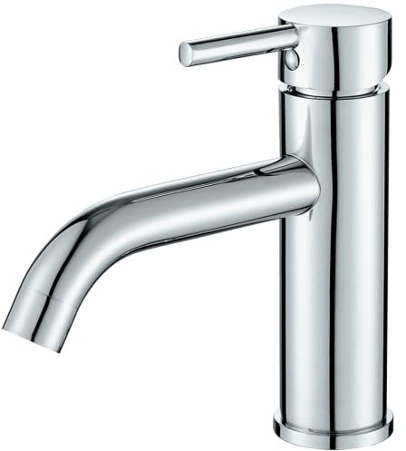 VALAZ Grifo Lavabo Cromado | Grifo Monomando Lavabo, Mezclador Agua Fría y Caliente, Ahorro de Agua | Instalación Facil y Rápida | Latón, Inoxidable, Elegante, Caño Curvo, Serie Jabalon