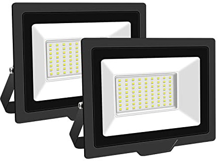 PICAA Faretto LED da Esterno, 2X 50W Faro da Lavoro a LED 6500K, luce di sicurezza LED,Proiettore Super Luminoso, Proiettore da Costruzione per Campeggio, Riparazione Auto, Escursionismo e Pesca