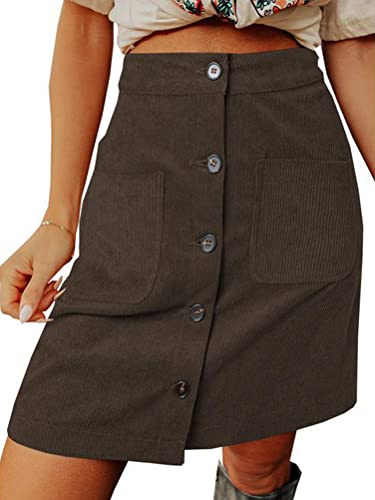 Onsoyours Femmes Jupe en Velours Côtelé Jupe Décontractée Courte Travail Bureau A-Ligne Décontracté Mini Jupe Hiver Jupe Portefeuille Automne Mini Jupe A Marron S