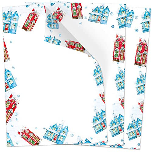 50 Blatt Weihnachtspapier (A4) | weihnachtliche Häuser | Motivpapier | edles Briefpapier Weihnachten | beidseitig weihnachtlich bedruckt