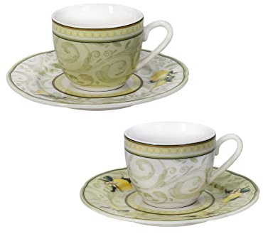 BRANDANI Tasse à café Espresso 50ml Set 2 pièces Citrons 250ml Porcelaine
