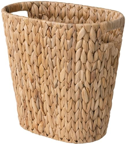 StorageWorks Wicker Waste Basket, Handwoven Water Hyacinth Trash Can with Built-in Handles, Wicker Garbage Can for Bedroom, Bathroom, 1 Pack