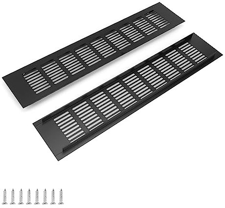 WJUAN 2 piezas Rejilla de Ventilación Negra Rejilla Ventilacion Mueble Cocina, Rejilla de Ventilación Rectangular de 400 mm para Ventilación de Armarios y Dormitorios