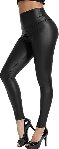 Olasfa Legging Simili Cuir Femme Taille Haute Sexy Femme Pantalon Élastique Tight Extensible Taille Leggins Hiver Thermique Pantalon Crayon