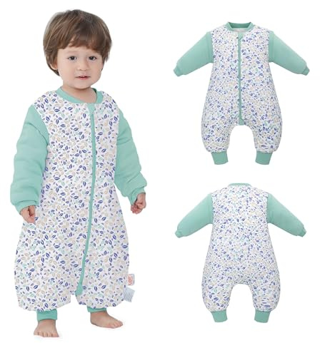 Saco de dormir de invierno para bebé con pies y mangas largas, saco de dormir para bebé con mangas desmontables, manta de dormir de 2,5 tog para otoño e invierno para bebés y niños de 1 a 3 años de 70
