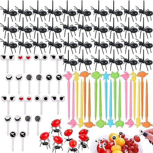 DKDDSSS 74PCS Ameisen Zahnstocher, Mini Obst Gabel, Kinder Obstgabeln, Ameisenfutter Picks Wiederverwendbar Obst Zahnstocher Ant Food Picks Mini Dessertgabel für Snack Kuchen Dessert