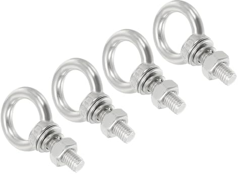 uxcell M4x30 3/16x1.18 Stainless Steel Eye Bolts Threaded Screw Eyebolt Shoulder Ring with Nuts Washers for Lifting Hanging, 4 Set
