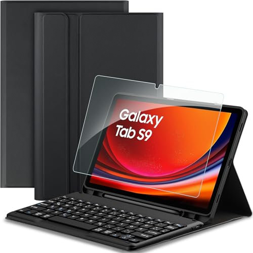 EasyAcc Tastatur Hülle Kompatibel mit Samsung Galaxy Tab S10 Lite / S10 FE / S9 FE / S9 10.9/11 Zoll (2025/2023) mit Schutzfolie, [QWERTZ] Abnehmbar Tastatur Schutzhülle mit Pencil Halter, Schwarz