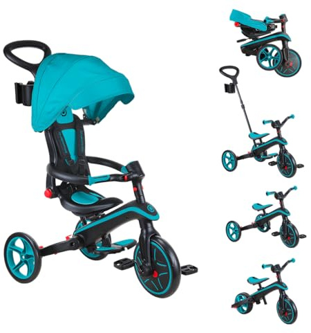 Globber - Dreirad Explorer 4-in-1 – Dreirad, faltbar und skalierbar, für Kleinkinder von 10 Monaten bis 5 Jahren – Türkis