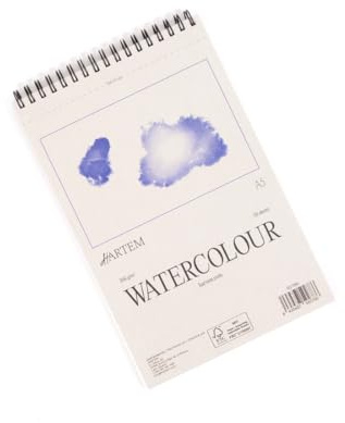 Hartem - Blocco acquerello per artisti, formato A5, carta acquerello 300 g/m², 20 fogli/40 pagine rilegate a spirale, 14,8 x 21 cm, grana media, bianco naturale