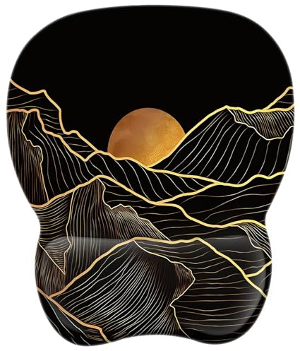 EooCoo Tappetino Mouse con Comodo Supporto per Il Polso, Gaming Mousepad Ergonomico con Poggiapolsi in Memory Foam, Resistente all'Usura, Ufficio Mouse Pad, Accessori Scrivania, Picco del Tramonto