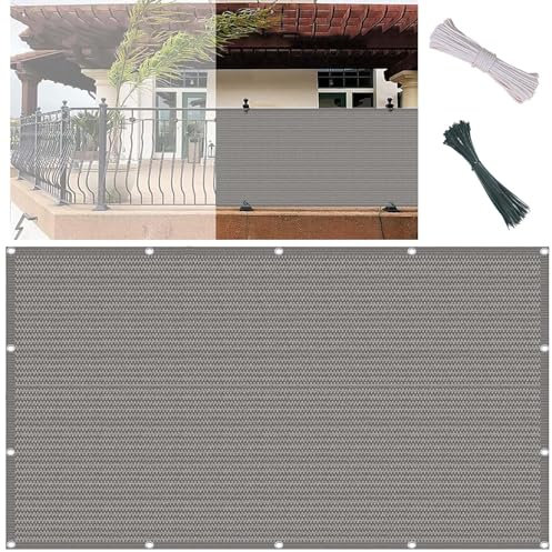Balkonabdeckung Sichtschutz 60 x 70 cm HDPE 185 G/M² Uv-Schutz Leicht Transparent Balkonumspannungen Balkonabdeckung mit ÖSen, Kabelbinder Und Kordel für Balkon Geländer,Terrasse, Grau