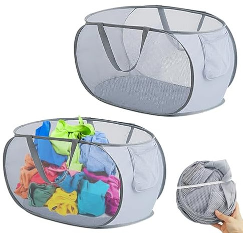 2 cesti cesto portabiancheria pieghevoli con maniglia, traspirante, cesto biancheria sporca per cameretta dei bambini, campeggio, viaggi e lavanderia (nero e grigio, 36 x 36 x 58 cm)