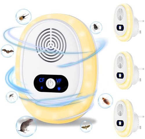 PKBD Ultrasonic Pest Repeller, 4 Packs Mouse Repellent Plug in with Night Light, 4 Modes, Effective Against Rodent, Insect, Mosquito, Mice, Ant, Spider, Roach, Safe To Human and Pets